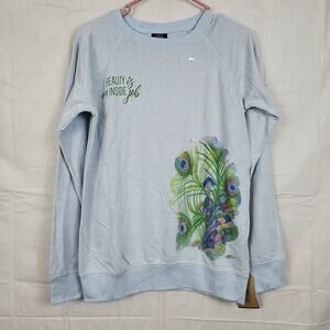 MV Sport Womens Blue Peacock Crew Neck Pullover Sweatshirt Size Small